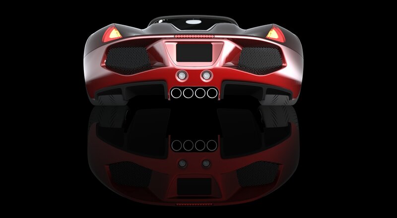 red sports car rear view