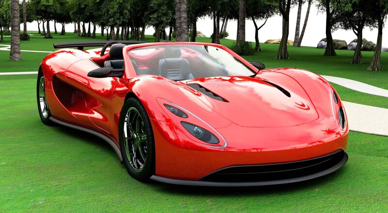 Red Sports Car — Serene, Afternoon, 3d Render, Grass
