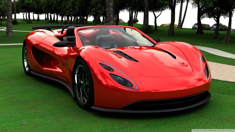 Red Sports Car — Serene, Afternoon, 3d Render, Grass, Trees