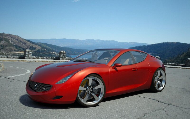 Red Sports Car — Serene, Afternoon, 3d Render, Mountains