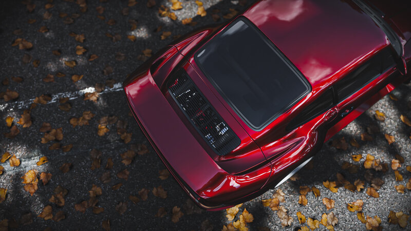Red Sports Car — Serene, Autumn, 3d Render, Leaves, Asphalt