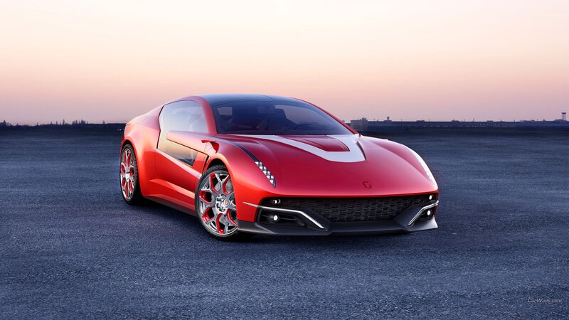 Red Sports Car — Serene, Sunset, 3d Render, Asphalt