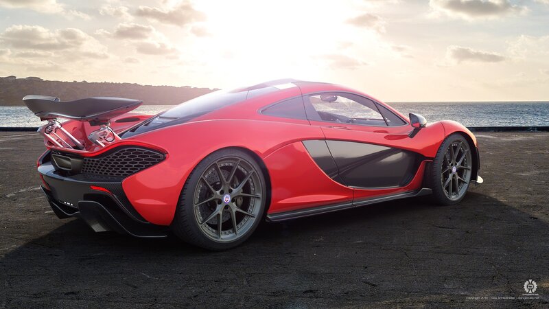 Red Sports Car — Serene, Sunset, 3d Render, Ocean