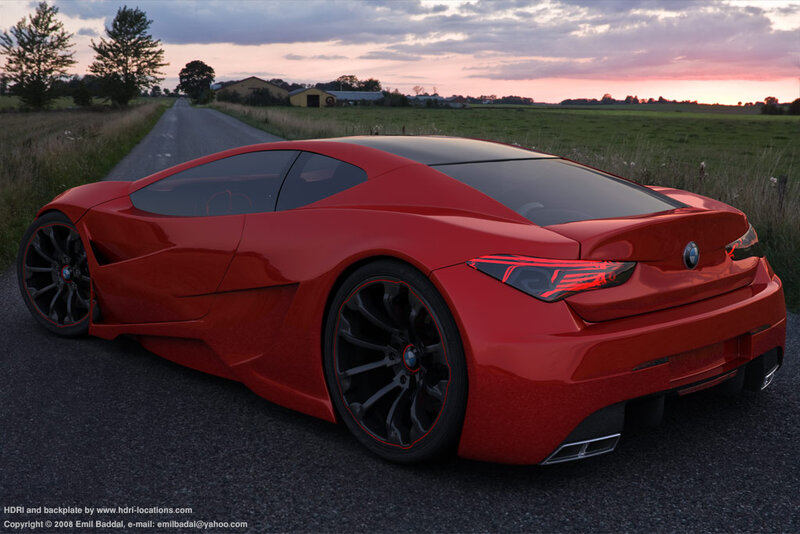 Red Sports Car — Serene, Sunset, 3d Render, Road, Field
