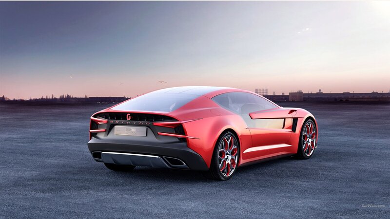 Red Sports Car — Serene, Sunset, 3d Render, Sky