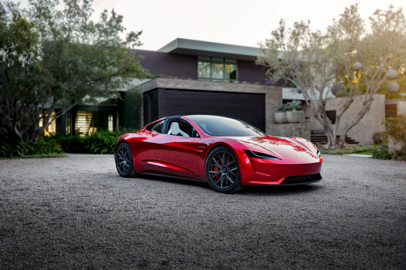 Red Sports Car — Serene, Sunset, Photograph, House