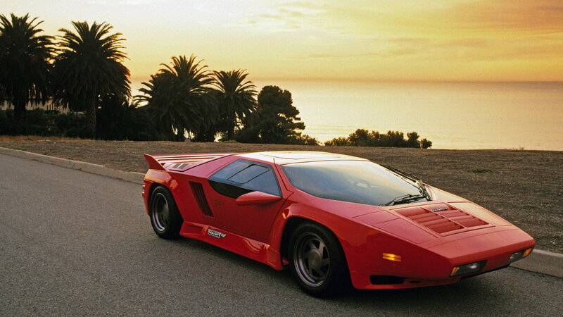 Red Sports Car — Serene, Sunset, Photograph, Palm Trees