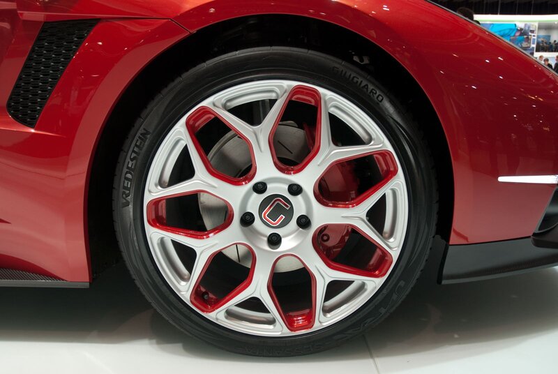 red sports car wheel