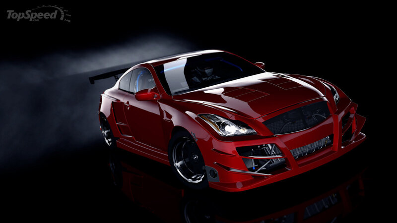 Red sports car with aerodynamic kit