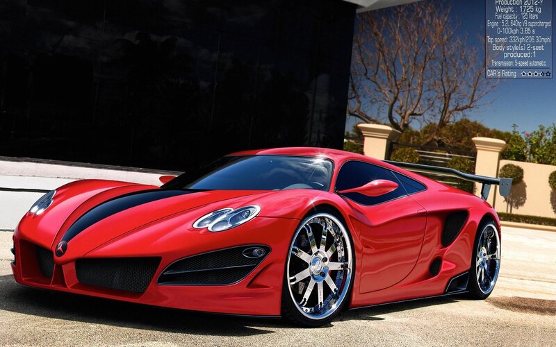 Red sports car with black stripes