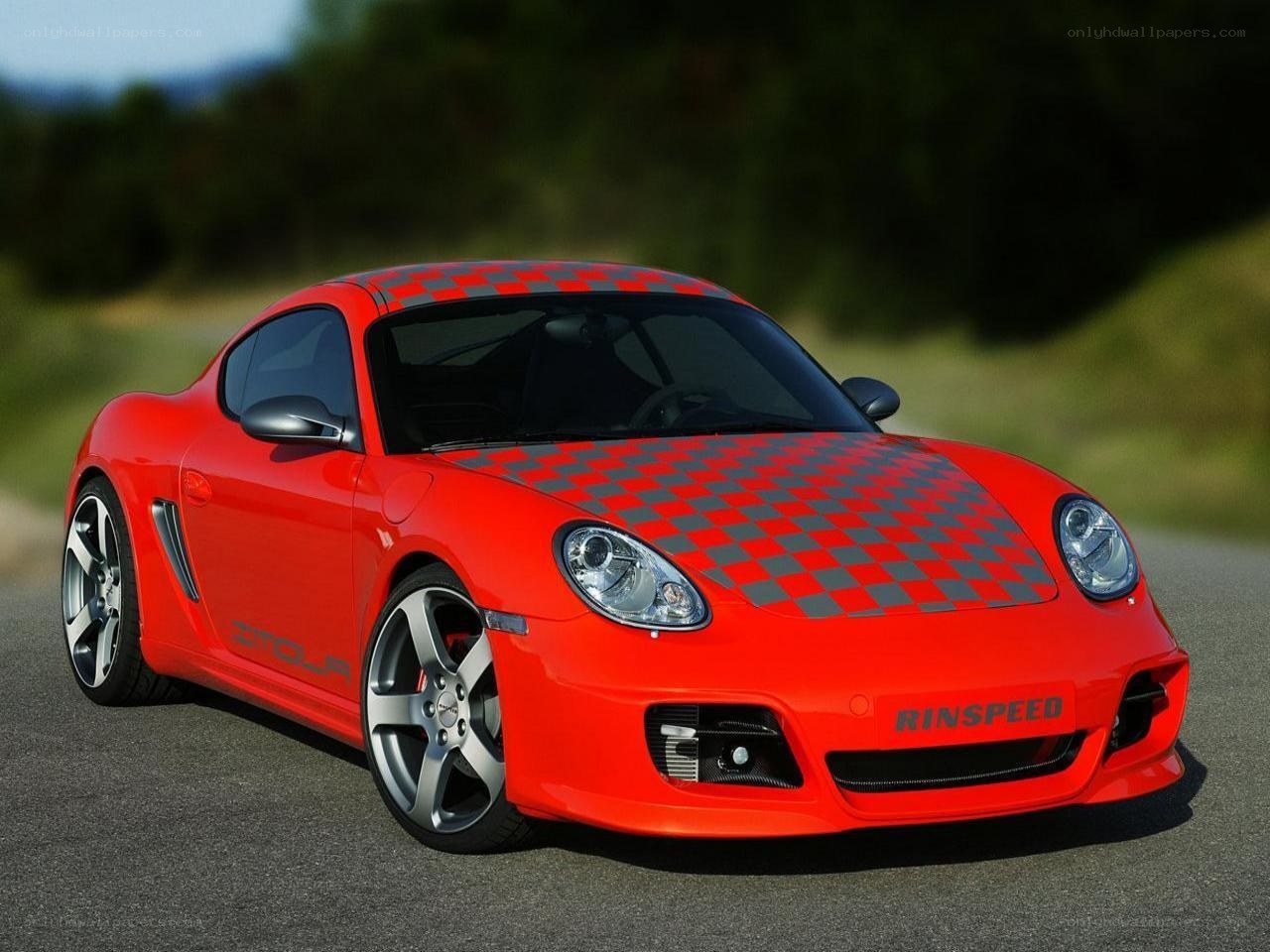 Red sports car with checkered pattern