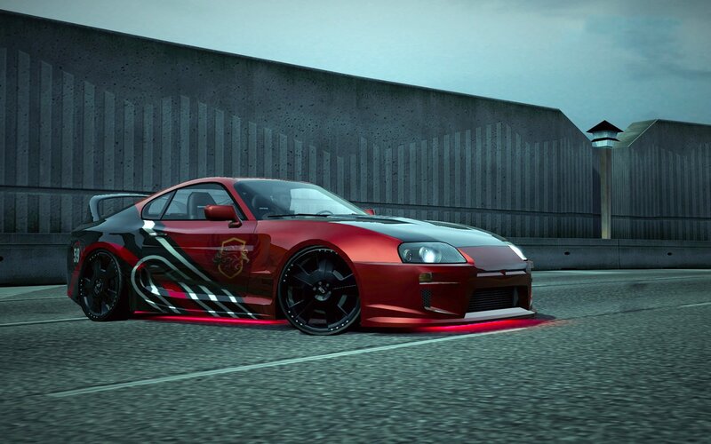 red sports car with custom graphics