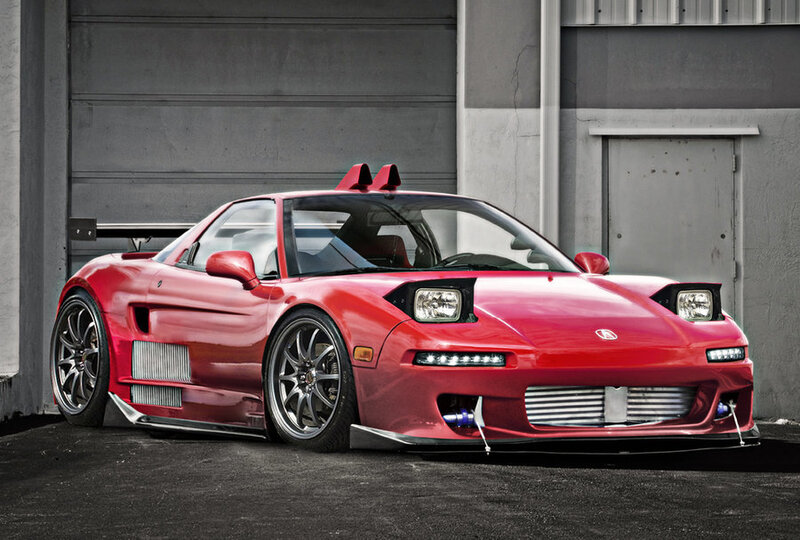 red sports car with custom modifications