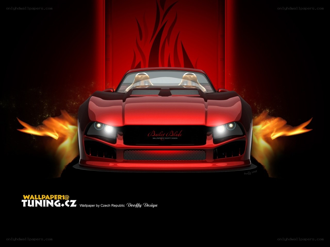 Red sports car with flames