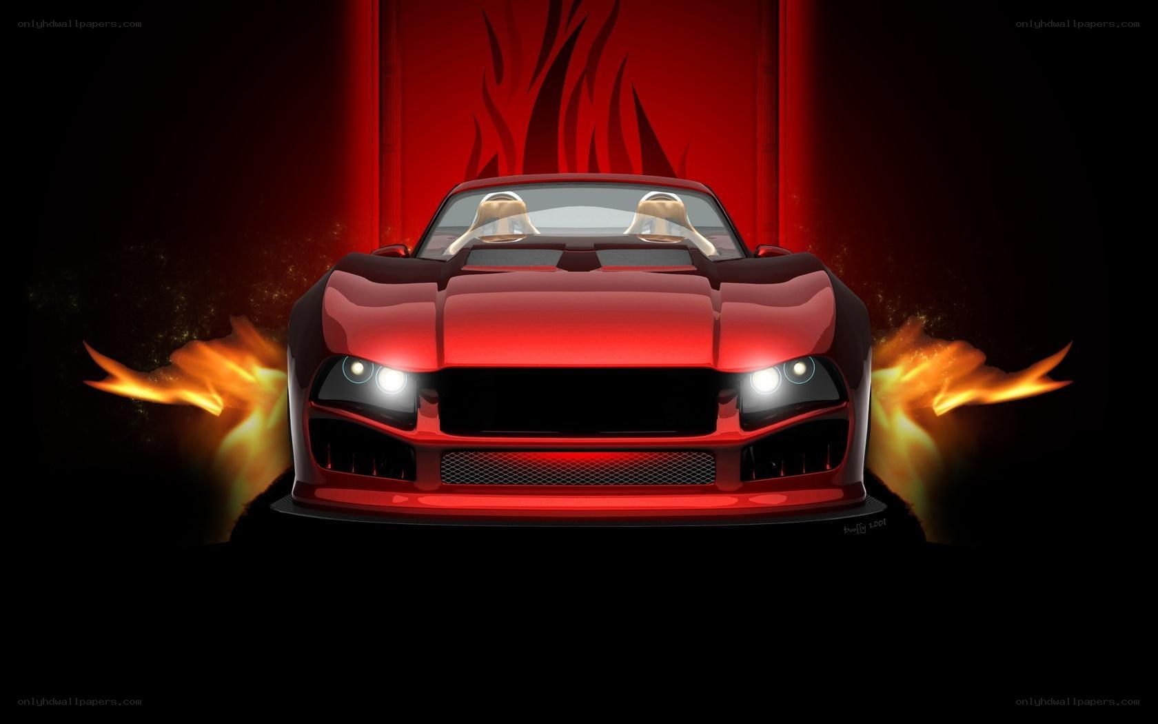 red sports car with flames