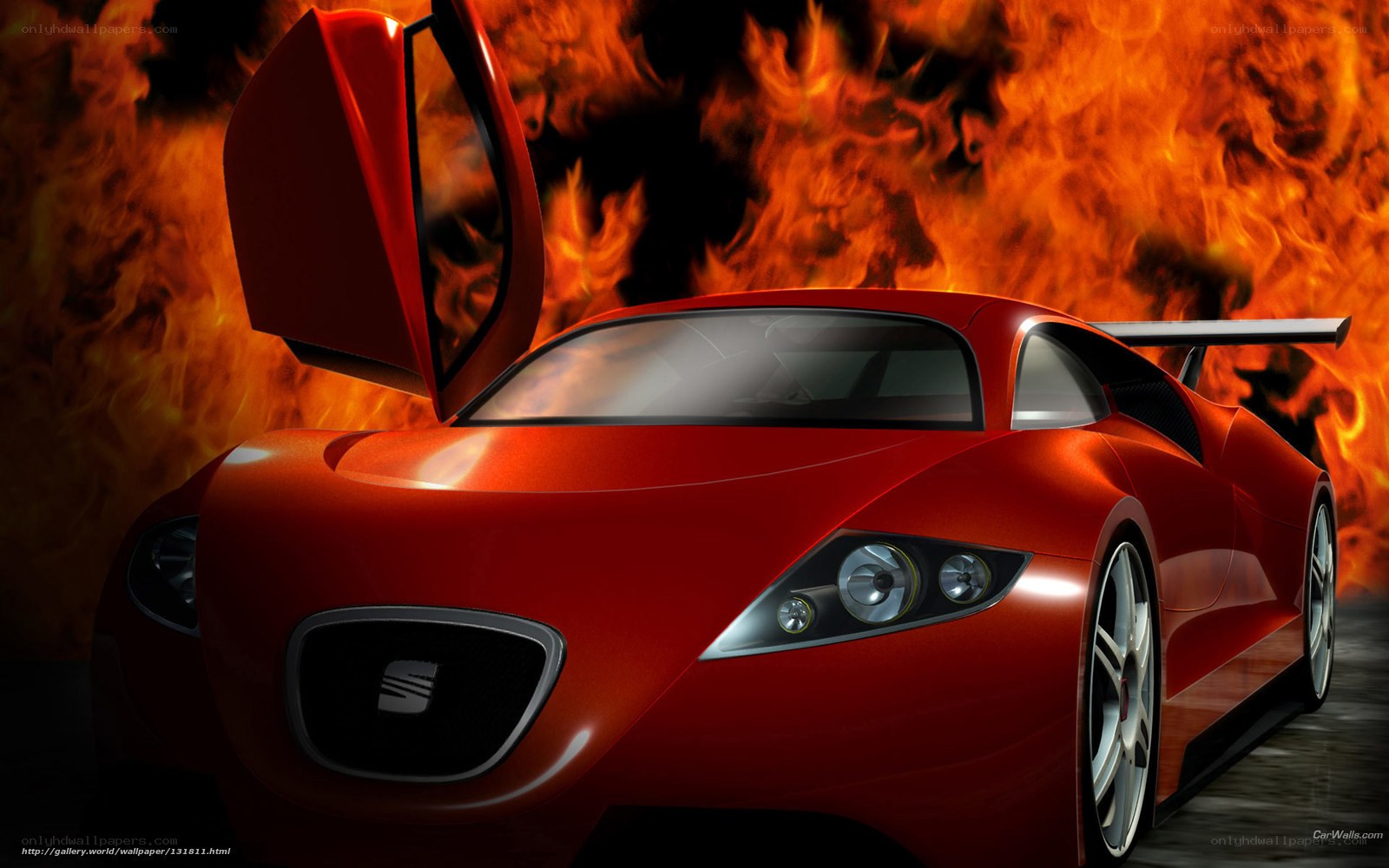 Red sports car with flames