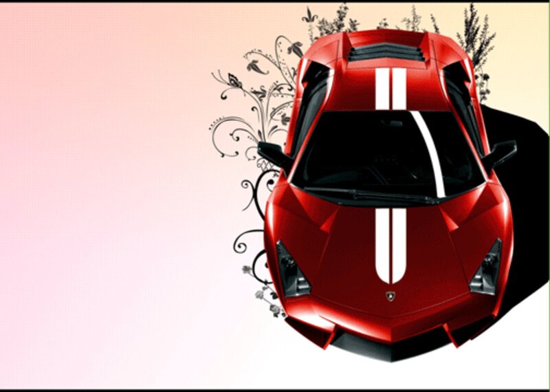 Red sports car with floral design