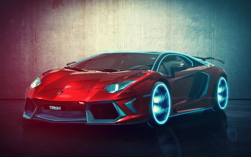 red sports car with neon lights