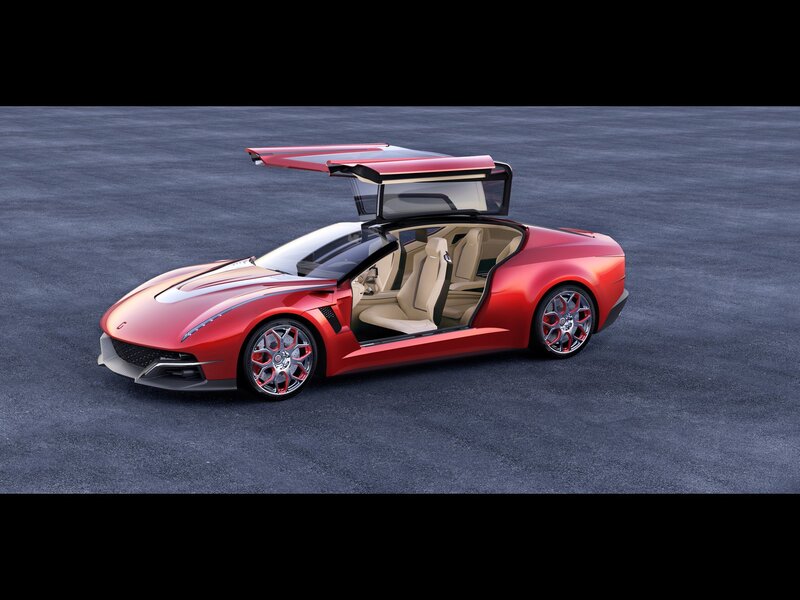 Red sports car with open doors