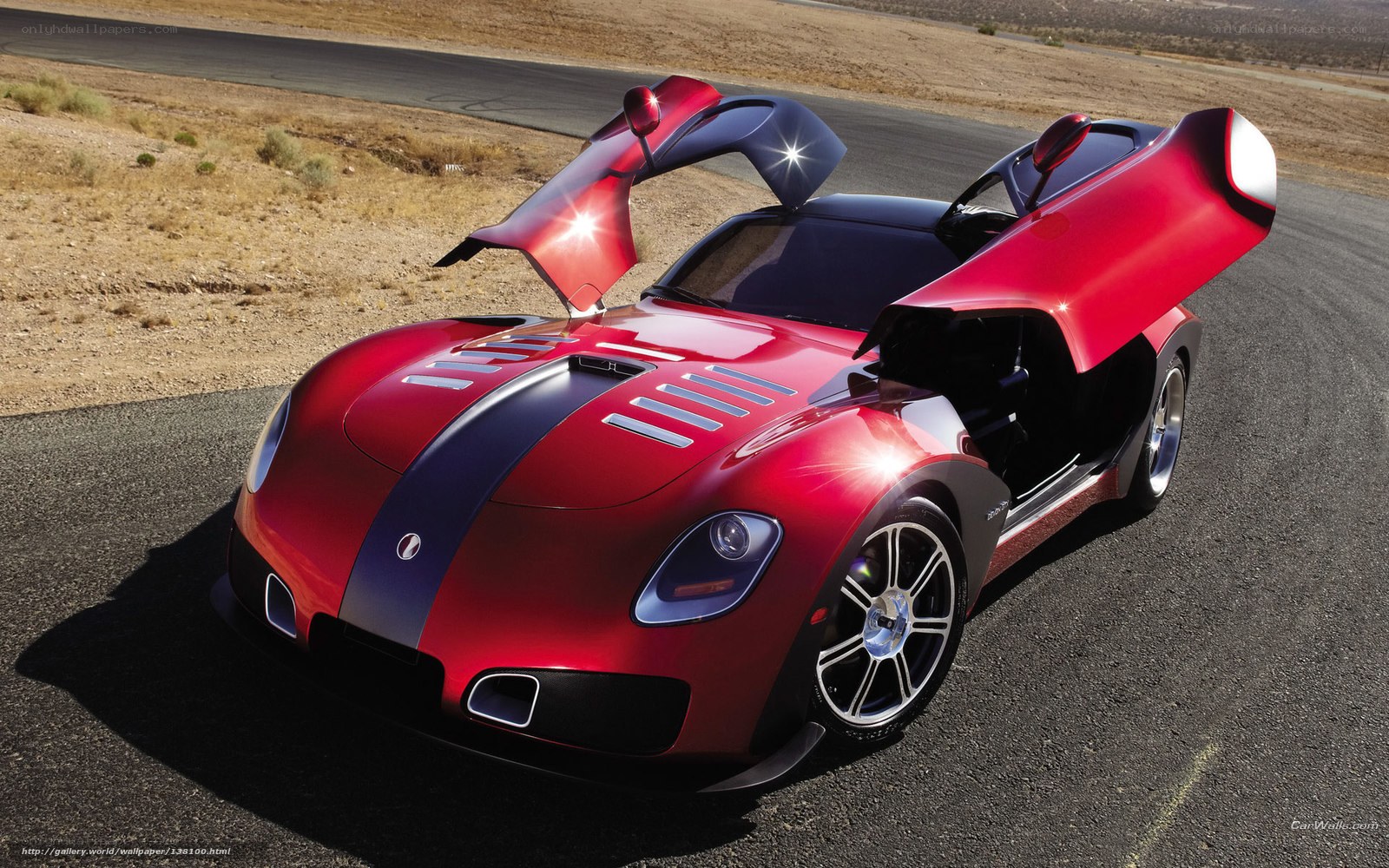 Red sports car with open doors