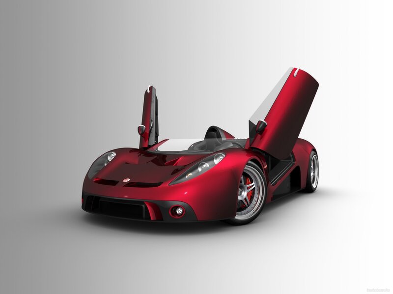 Red sports car with open doors