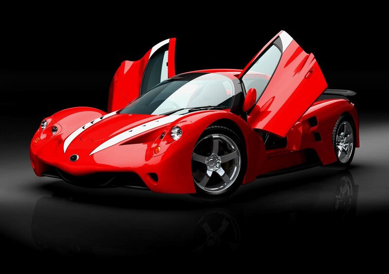 Red sports car with open doors
