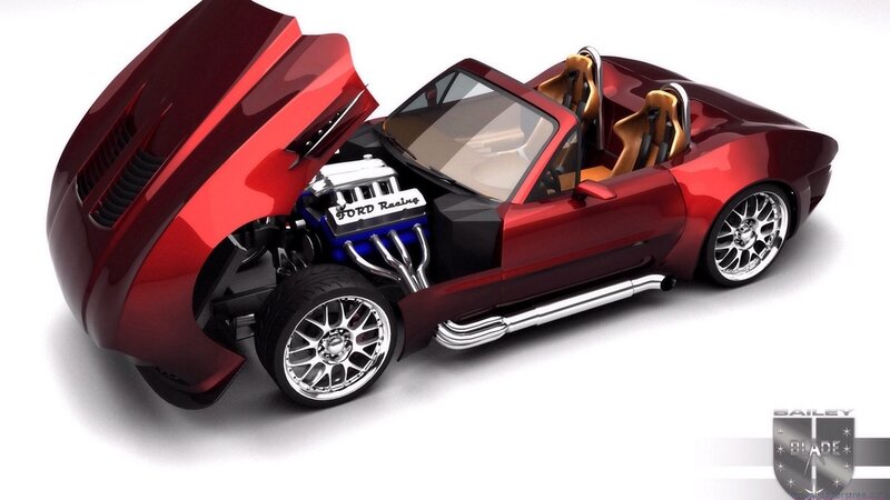 red sports car with open hood