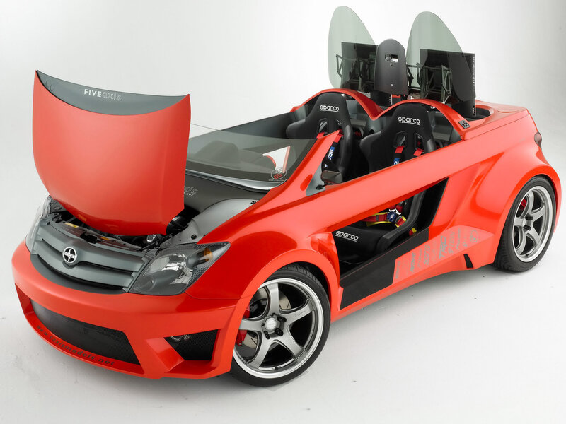 Red sports car with open hood