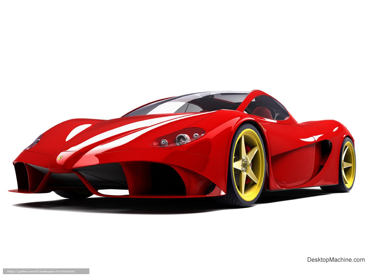 Red sports car with yellow wheels