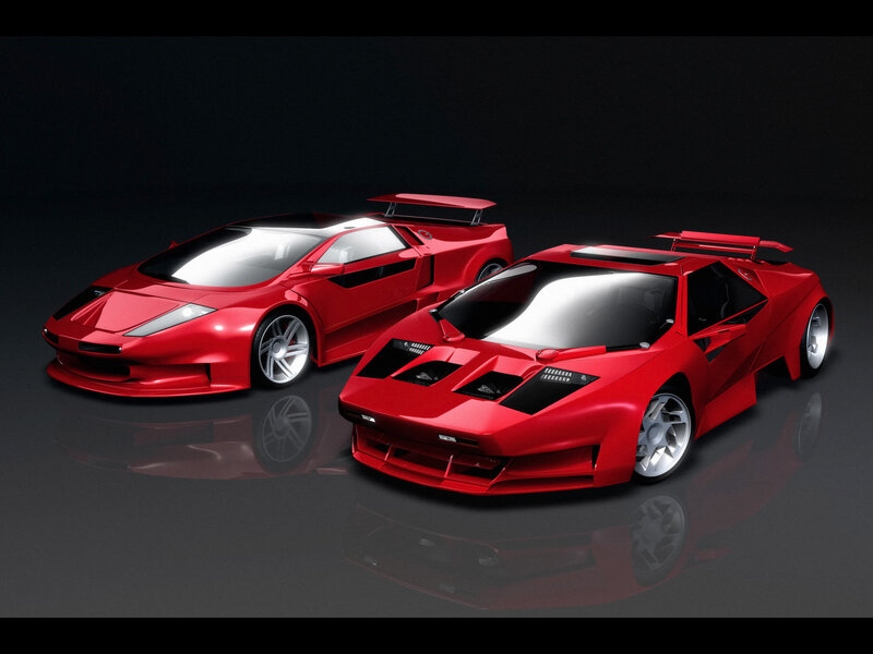 Red sports cars on display