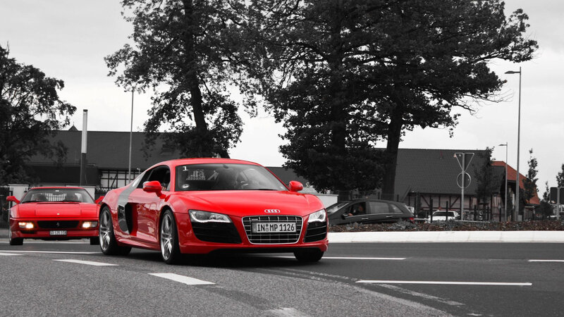 Red Sports Cars on Road — Dynamic, Afternoon