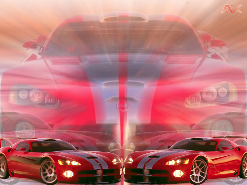 Red sports cars with light effects
