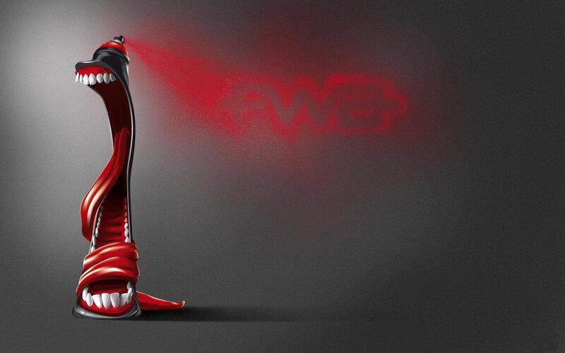 Red spray-paint monster