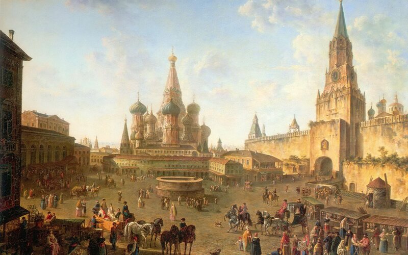 Red Square in Moscow — Blue, Bustling