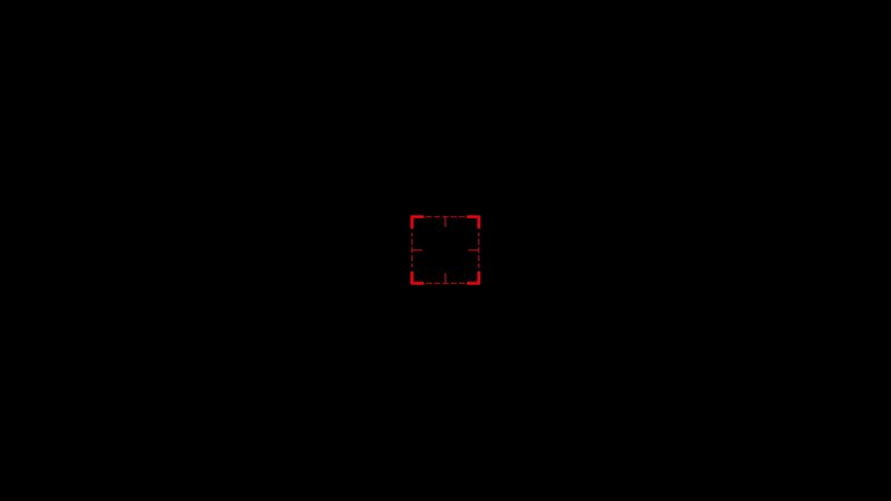 red square reticle on black