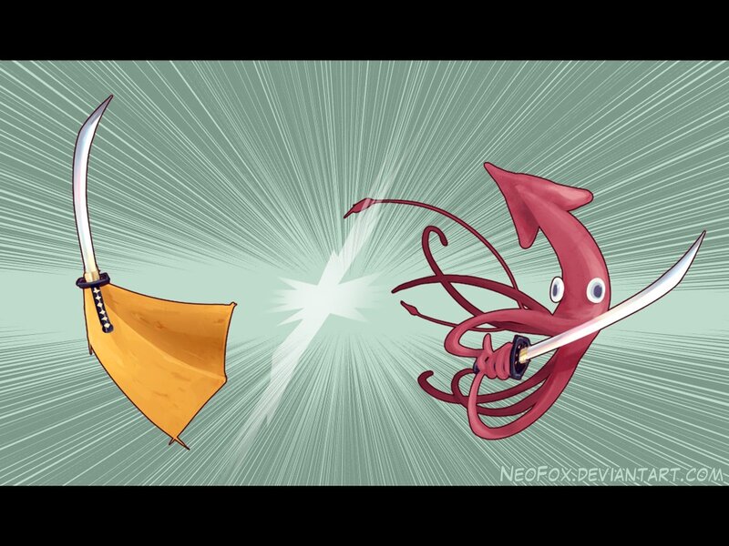 Red Squid with Sword