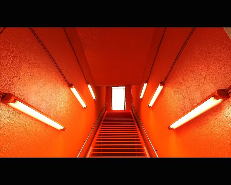 Red Staircase Tunnel — Dramatic