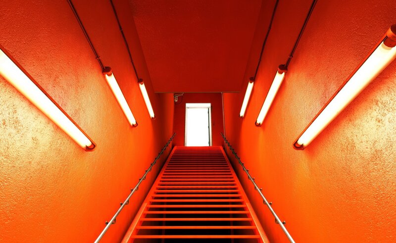 Red Staircase with Lights