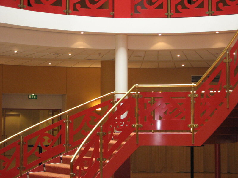 Red Staircase with Railings