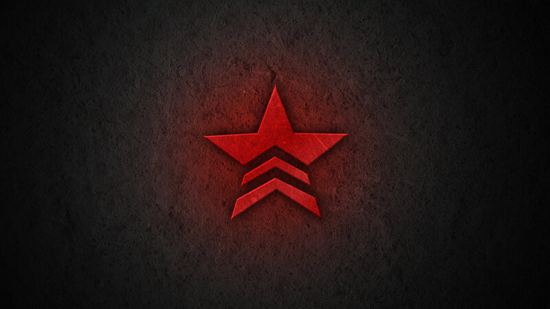 Red star logo on dark wall