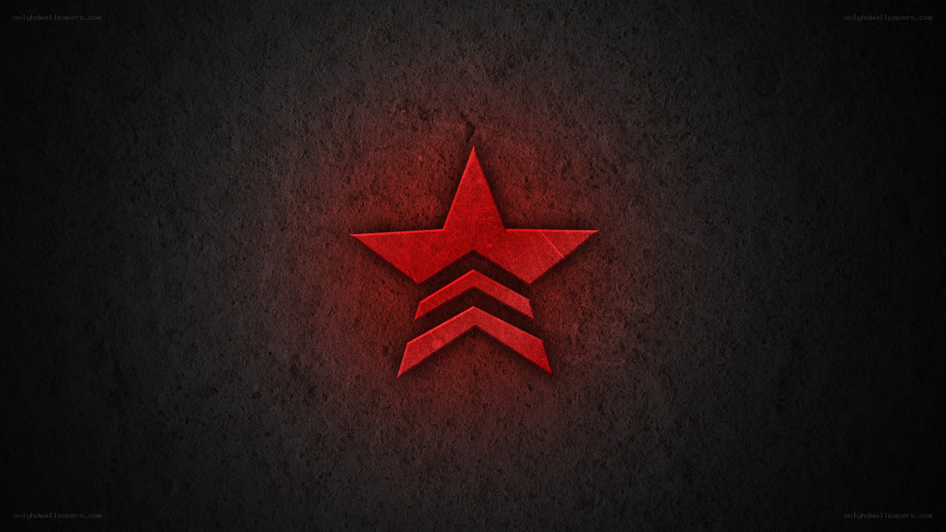 Red star logo on dark wall