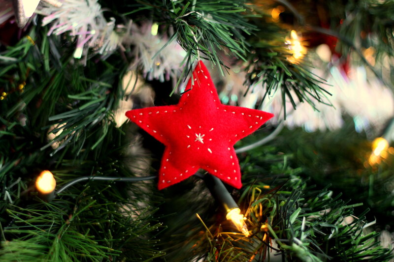 Red Star Ornament — Festive, Night, Photograph