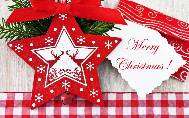Red Star Ornament — Festive, Winter, Photograph, Pine Branch