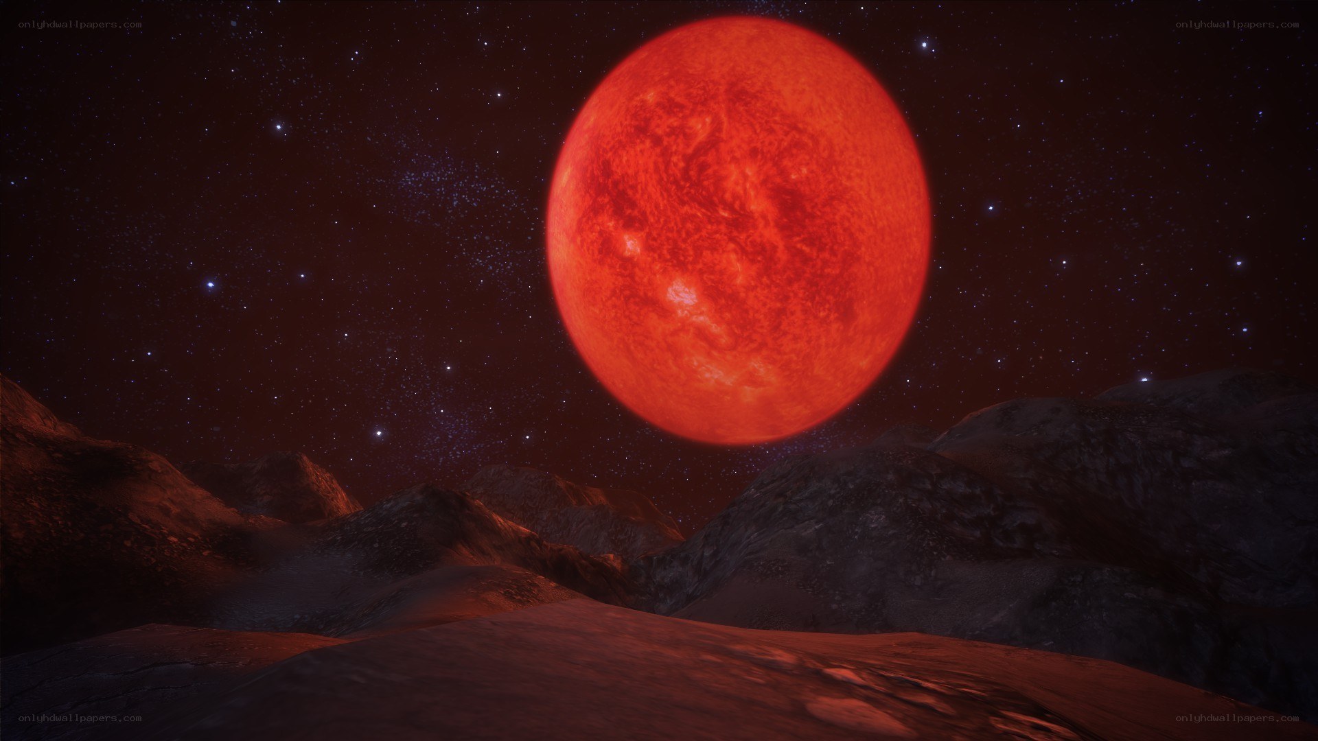Red star over alien landscape