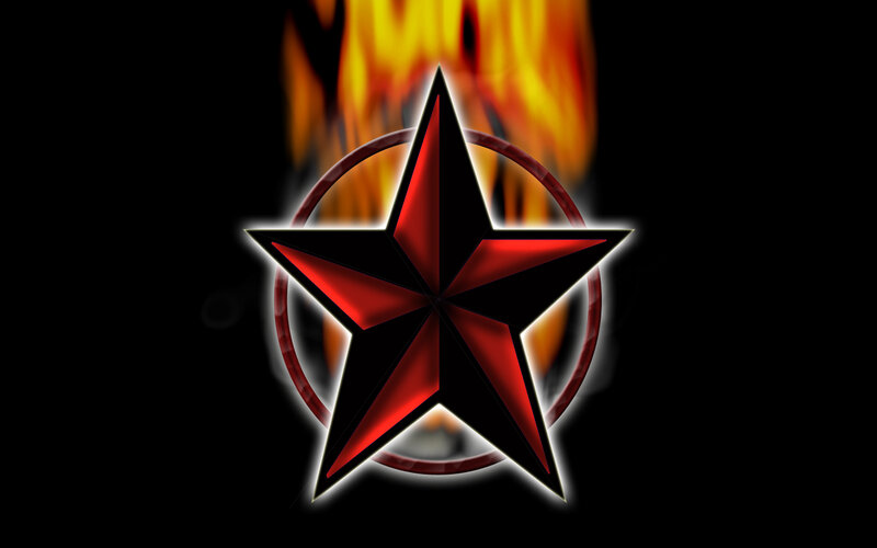 red star with fire background