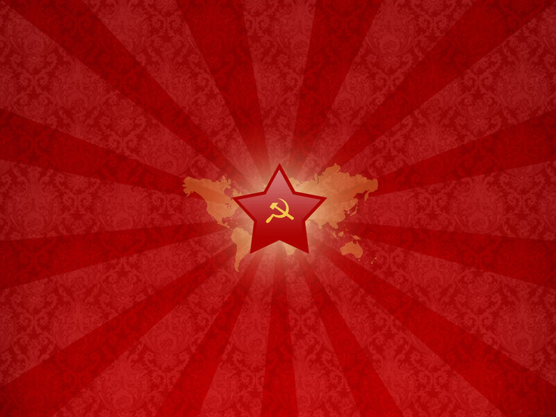 Red Star with Hammer and Sickle — Dramatic, Illustration, World Map, Hammer and Sickle, Radiating Lines