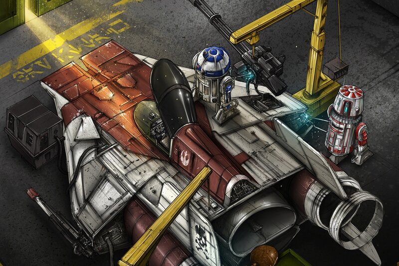 Red Starfighter in Hangar