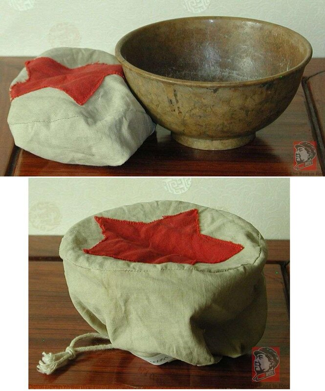 Red-starred cloth bag with bowl