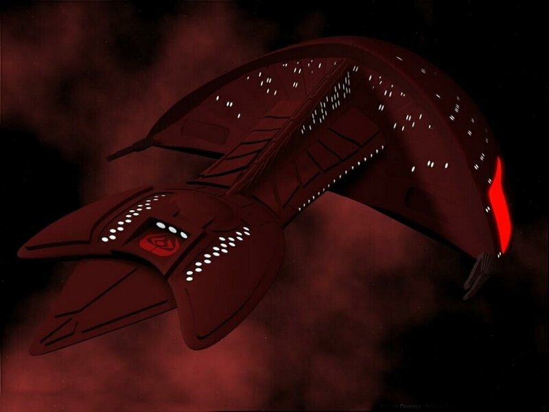 Red Starship in Space — Dramatic