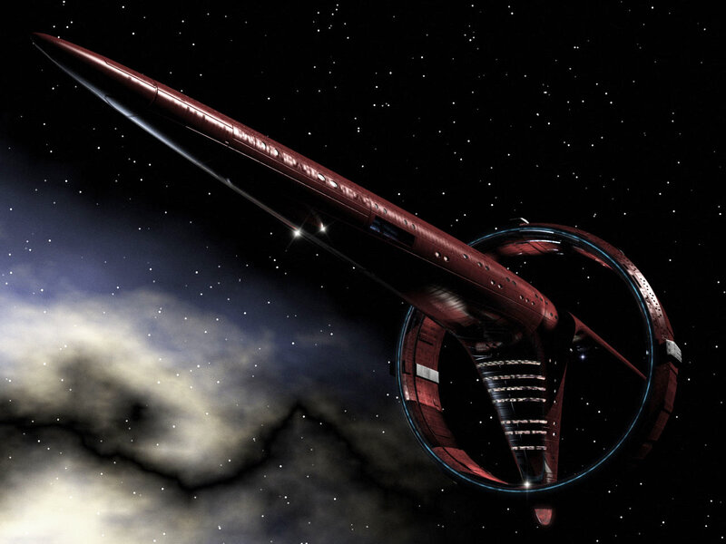 red starship in space